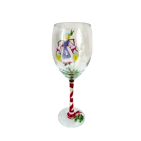 Block Hand Painted 12 Days of Christmas Milk Maid Candy Cane Stem - Picture 3 of 6